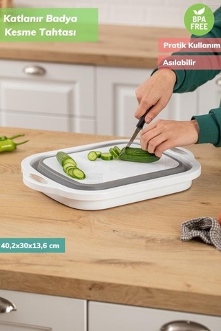 Çok Amaçlı Badya Katlanır Plastik Kesme Tahtası Bpa Free Beyaz Gri