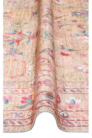 Anatolia Atk08 Floral Desenli Bej Vintage Salon Halısı Kaymaz Makinede Yıkanabilir