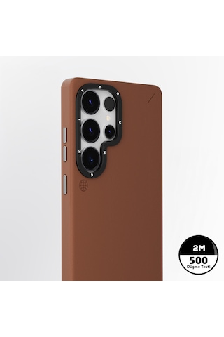 Galaxy S25 Ultra Kılıf Magsafe Uyumlu Mat Deri Desenli Youngkit Tech Fashion Kapak Kahverengi