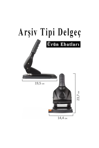 Büyük Delgeç 65 Yaprak Kapasiteli 1 Adet Arşiv Tipi Kollu Delgeç Metal Perfaratör Profesyonel Kağıt Delici Delgec Siyah