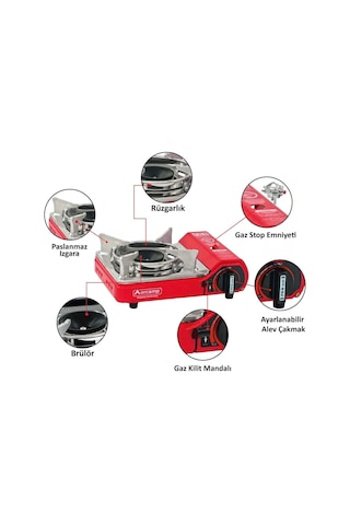 Tekli Mini Portatif Kamp Ocağı Plastik Çantalı Kırmızı Ck-506 Kırmızı