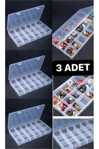 3 Adet 18 Bölmeli Şeffaf Kolye Yüzük Takı Kutusu Organizer Düzenl