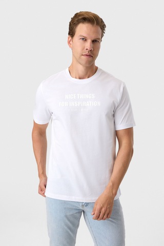 Back And Bond Relaxed Fit Baskılı Beyaz Bisiklet Yaka Tişört