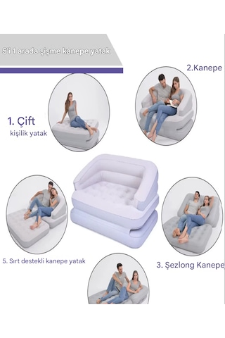 Ky14 Şişme Koltuk Yatak Kendinden Şişen Hava Pompası Katlanır Hava Yatağı Taşınabilir Konforlu Kanepe Açık Bej