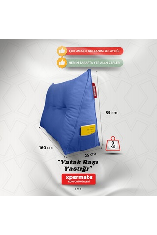 Yatak Başı Yastığı Sırt Ve Bel Destek Yastığı 160 Cm Mavi