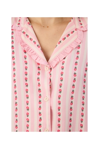 Penti Açık Pembe Chloe Çiçekli Fırfırlı Uzun Kollu Gömlek Pantolon Pijama Takımı Soft Pınk