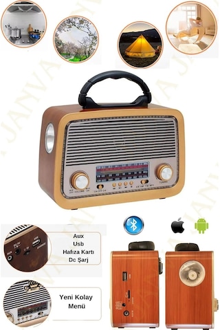 Retro Rt-301 B Nostaljik Görünümlü Bluetoothlu Ve Fenerli Mp3 Çalar Radyo Müzik Kutusu