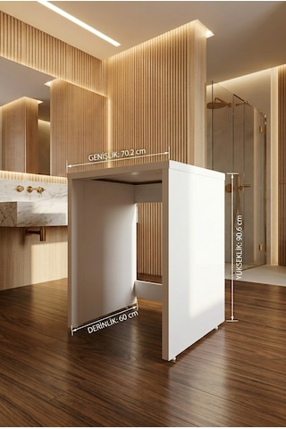 Maya Çamaşır Makinesi Dolabı 36 Mm Kalınlaştırmalı Mdf Çok Amaçlı Banyo Dolabı Beyaz