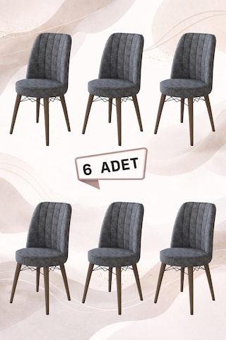 Toce Home Mane Serisi 6 Adet Gri Mutfak Sandalyesi Ahşap Gürgen Ayak