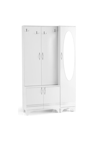 Rüya Aynalı Askılıklı Raflı Ayakkabılık Portmanto 112x35x190cm Beyaz