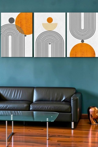 3'lü Bohem Minimalist Ahşap Mdf Tablo Seti Geometrik Salon Duvar Dekorasyonu, Estetik Oda Dekoru