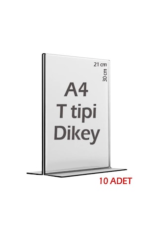 A4 T-Tipi Dikey Şeffaf Pleksi Mika Föylük Menü Broşürlük Etiketli