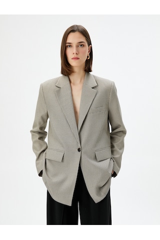 Koton Blazer Ceket Kapaklı Cepli Düğmeli Viskon Karışımlı Kahverengi Ekose 4sak50004pw 4SAK50004PW5C3 Kahverengi