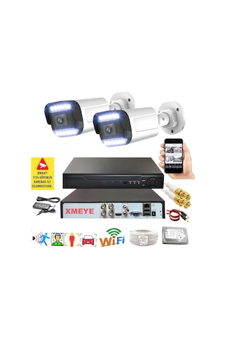 2 Li Hareket Algılayan 5 Mp Lens 12 Warm Led Gece Renkli Gösteren Güvenlik Kamerası Seti Bs 3312w