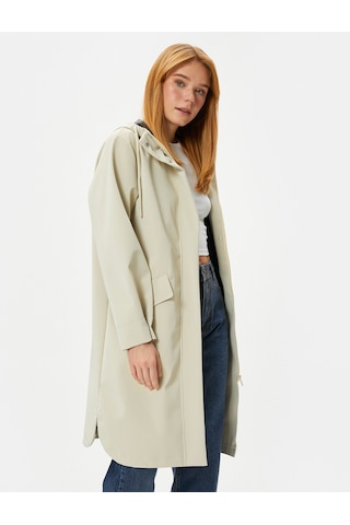 Koton Oversize Yağmurluk Fermuarlı Kapüşonlu Kapaklı Cepli Taş 4sak00016ew Taş
