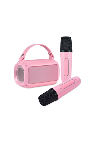 Reedark Pembe Ev Ktv Mikrofonlu Hoparlör Seti - Bluetooth 5.0, Çift Mikrofon, Renkli Işık, 20m Mesafe, 5w Güç, Type-c Şarj