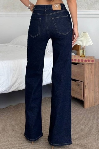 Balenbi Kadın Yüksek Bel Jean Yıkamalı Geniş Paça Palazzo Kot Pantolon 1239 - Premium Seri Lacivert 2328
