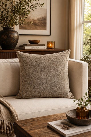 Vizon Bej Dokulu Kırlent Kılıfı 43x43 Cm Dekoratif Yastık Kılıfı