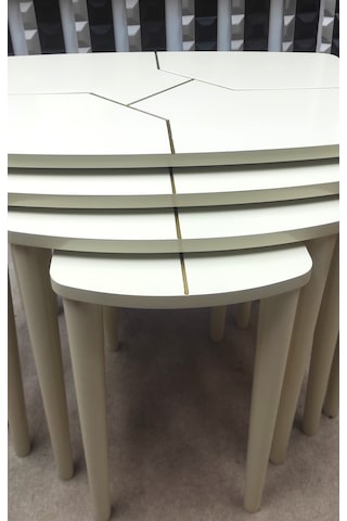 4 Lü Mdf Lam Ahşap Zigon Sehpa Krem - Gold