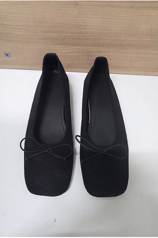Shoetek Mary Kadın Babet Lastik Fiyonklu Siyah Süet