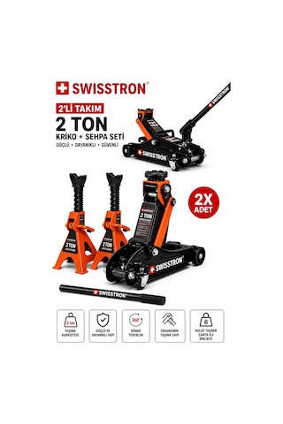 Swisstron Sws2tak 2ton Garaj Krikosu Ve Emniyet Sehpası Seti Oto Servis Tipi Oto Lastik Değişim
