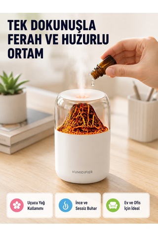Ultrasonik Alev Efektli Aromaterapi Difüzörü Usb Şarjlı Ve Otomatik Kapanma Özellikli Sarı 72547217