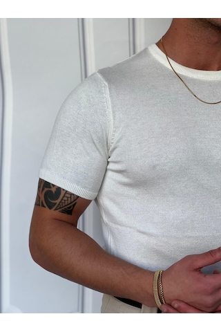 Modefendi Yüksek Kalite Slim Fit Triko Kumaş Tshirt Beyaz