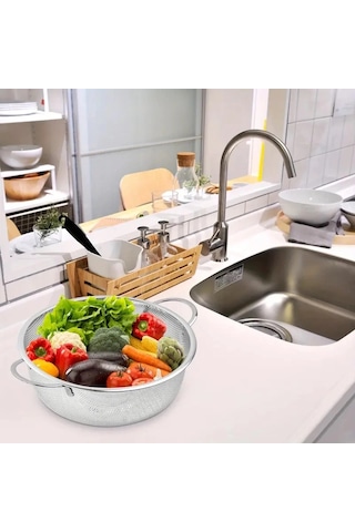 Paslanmaz Çelik Kulplu Çok Amaçlı Makarna Un Meyve Sebze Süzgeç 19 Cm Çok Renkli