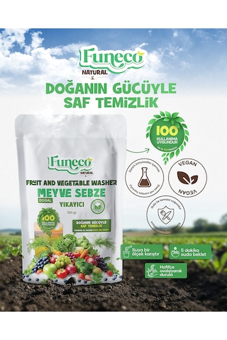 Funeco Natural Meyve & Sebze Yıkayıcı 350g 100 Kullanımlık - Bitki Ve Mineral Bazlı Temizleyici Toz 350 G