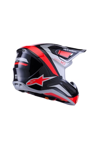 Alpinestars Sm7 Rıs Off-Road Cross Kaskı Gümüş - Kırmızı -  Siyah
