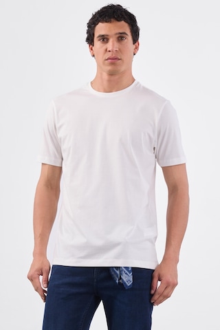 Dufy Beyaz Bisiklet Yaka Pamuklu Düz Renk Slim Fit Erkek T-shirt Beyaz