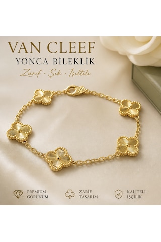 Yonca Bileklik Kadın Altın Renk Şık Zarif Minimal Bileklik Gold