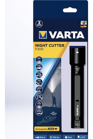 Varta Night Cutter F30r 18901 Şarj Edilebilir El Feneri Siyah