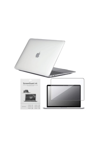 Apple Uyumlu MacBook Air 13" M1 A2337 Parlak Şeffaf Kılıf Koruyucu + Ekran Koruyucu Film