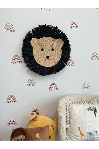 Bohem Siyah Saçaklı Çocuk Bebek Odası Rafya Ayı Duvar Süsü