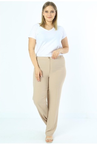 Ladies First Ladıes Fırst Büyük Beden 3570 Vizon Klasik Dar Paça Krep Pantolon