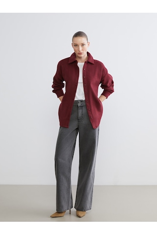 Lcwaıkıkı Classic Bordo Oversize Kadın Oduncu Gömlek Ceket
