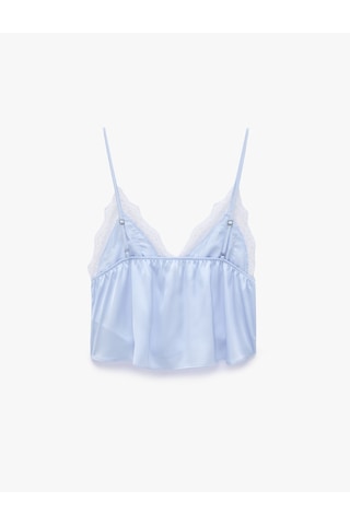 Koton Rahat Kalıp Dantel Detaylı Saten Askılı Pijama Üstü Mavi 6slk90036mw