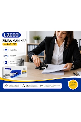 Lacco 24/6 Zımba Makinesi Ve Zımba Teli Seti 1 Zımba Makinesi 1 Kutu 24/6 Zımba Teli Dayanıklı Metal Mekanizma