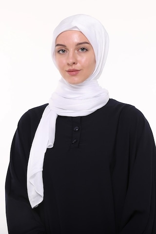 Altobeh Kadın Düz Parlak Lüks Yoryo Saten Şifon Abiye Janjan Şal - Beyaz Beyaz