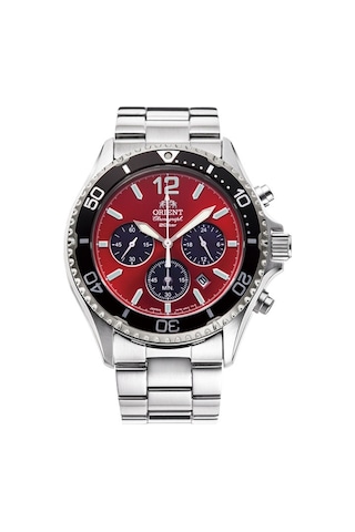 Orient Mako Ra-tx0207r10b Quartz Solar Çelik Gri Kırmızı Kadran Safir Kristal 20 Atm 43 Mm Erkek Kol Saati Gri