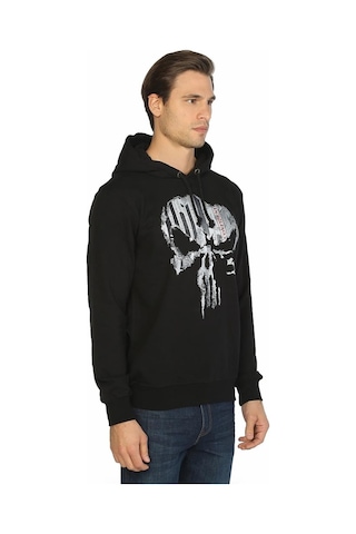 Bant Giyim - The Punisher Siyah Kapşonlu Erkek Sweatshirt Siyah