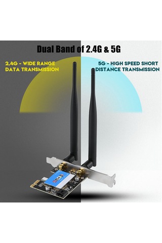 Springsun Dual Band Pcıe Kablosuz Kart Rtl8821, 433mbps, Bluetooth 4.0, Ieee802.11ac, Wın7/wın8/wın10 Uyumlu, Masaüstü Bilgisayarlar İçin