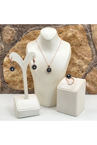Elmas Montür Rosegold Gül Modeli Gümüş Set Takım Rose Gold