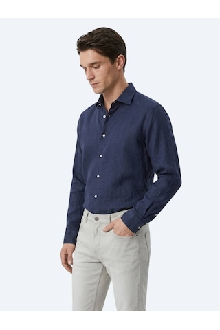 Kip İndigo Regular Fit Uzun Dokuma Casual Pamuk Karışımlı Gömlek