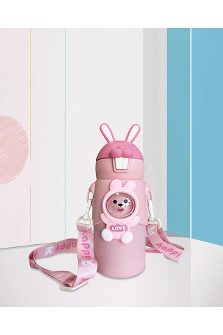 Pembe Tavşan Kulaklı Çoçuk Termosu Paslanmaz Çelik Pembe