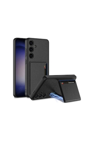 Galaxy S24 Plus Suni Deri Arka Yüzey Zore Kartlıklı Kıpta Silikon Kapak Siyah