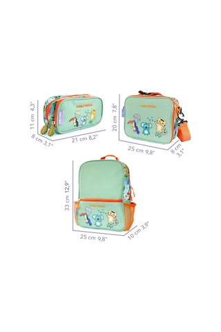 Milk & Moo Çocuk Sırt Çantası, Kalem Kutusu, Beslenme Çantası 3'lü Set Jungle Friends