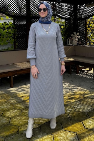 Yağmur Triko Elbise Gri Normal