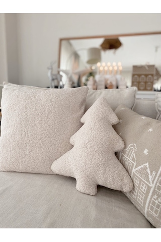 Teddy Kare Kırlent Kılıfı Krem 45x45 Krem